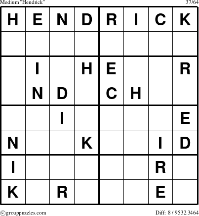 The grouppuzzles.com Medium Hendrick puzzle for 