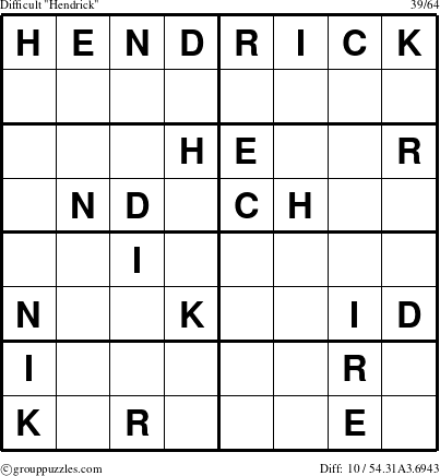 The grouppuzzles.com Difficult Hendrick puzzle for 