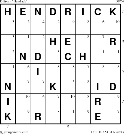 The grouppuzzles.com Difficult Hendrick puzzle for  with all 10 steps marked