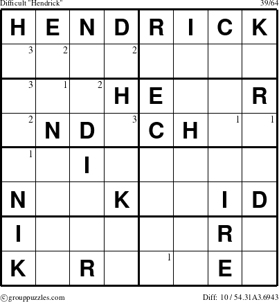 The grouppuzzles.com Difficult Hendrick puzzle for  with the first 3 steps marked