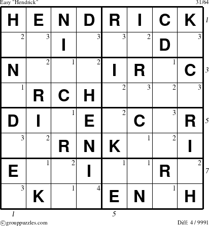 The grouppuzzles.com Easy Hendrick puzzle for  with all 4 steps marked