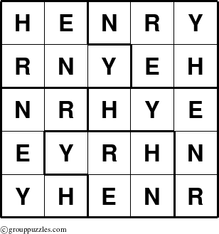 The grouppuzzles.com Answer grid for the Henry puzzle for 