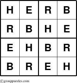 The grouppuzzles.com Answer grid for the Herb puzzle for 