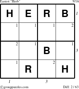 The grouppuzzles.com Easiest Herb puzzle for  with all 2 steps marked