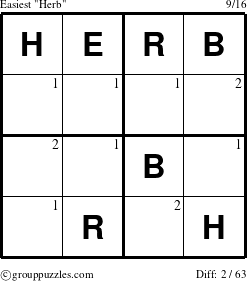 The grouppuzzles.com Easiest Herb puzzle for  with the first 2 steps marked