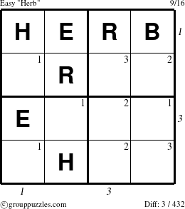 The grouppuzzles.com Easy Herb puzzle for , suitable for printing, with all 3 steps marked