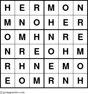 The grouppuzzles.com Answer grid for the Hermon puzzle for 