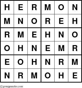 The grouppuzzles.com Answer grid for the Hermon puzzle for 