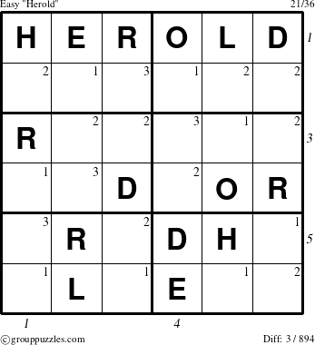 The grouppuzzles.com Easy Herold puzzle for  with all 3 steps marked