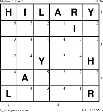 The grouppuzzles.com Medium Hilary puzzle for  with all 5 steps marked