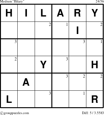 The grouppuzzles.com Medium Hilary puzzle for  with the first 3 steps marked