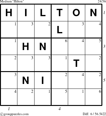 The grouppuzzles.com Medium Hilton puzzle for  with all 6 steps marked