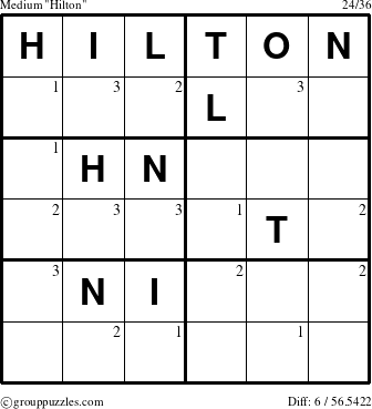 The grouppuzzles.com Medium Hilton puzzle for  with the first 3 steps marked