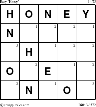 The grouppuzzles.com Easy Honey puzzle for  with the first 3 steps marked