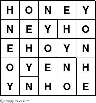 The grouppuzzles.com Answer grid for the Honey puzzle for 