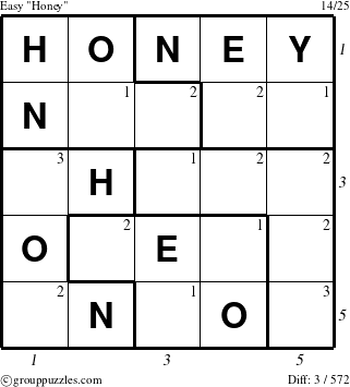 The grouppuzzles.com Easy Honey puzzle for  with all 3 steps marked