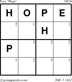 The grouppuzzles.com Easy Hope puzzle for  with the first 3 steps marked