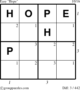 The grouppuzzles.com Easy Hope puzzle for  with all 3 steps marked