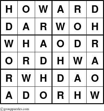 The grouppuzzles.com Answer grid for the Howard puzzle for 