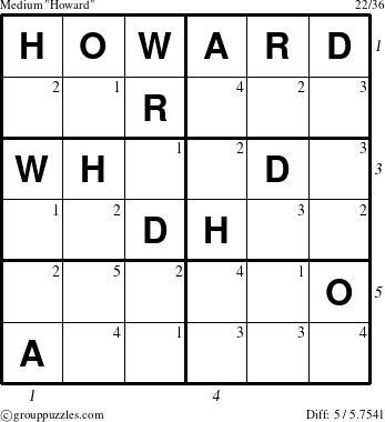 The grouppuzzles.com Medium Howard puzzle for , suitable for printing, with all 5 steps marked