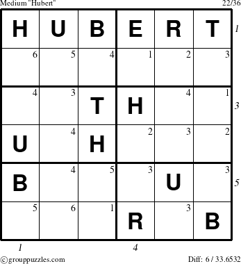 The grouppuzzles.com Medium Hubert puzzle for , suitable for printing, with all 6 steps marked