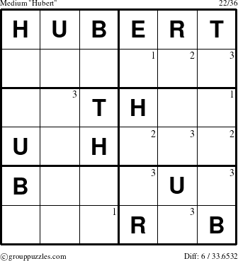 The grouppuzzles.com Medium Hubert puzzle for  with the first 3 steps marked