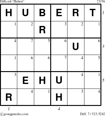 The grouppuzzles.com Difficult Hubert puzzle for , suitable for printing, with all 7 steps marked