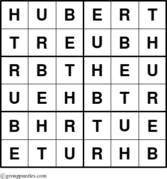 The grouppuzzles.com Answer grid for the Hubert puzzle for 