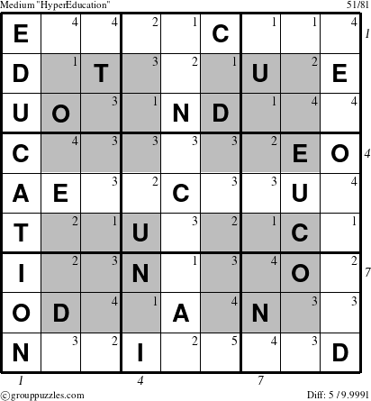 The grouppuzzles.com Medium HyperEducation-c1 puzzle for , suitable for printing, with all 5 steps marked