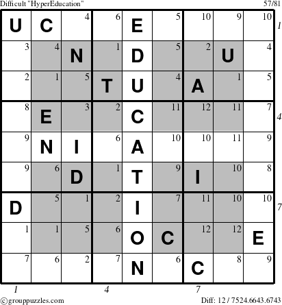 The grouppuzzles.com Difficult HyperEducation-c5 puzzle for  with all 12 steps marked