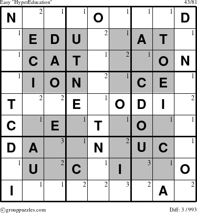 The grouppuzzles.com Easy HyperEducation-i1 puzzle for  with the first 3 steps marked