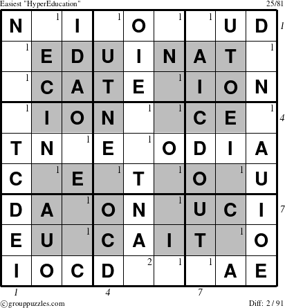 The grouppuzzles.com Easiest HyperEducation-i1 puzzle for , suitable for printing, with all 2 steps marked