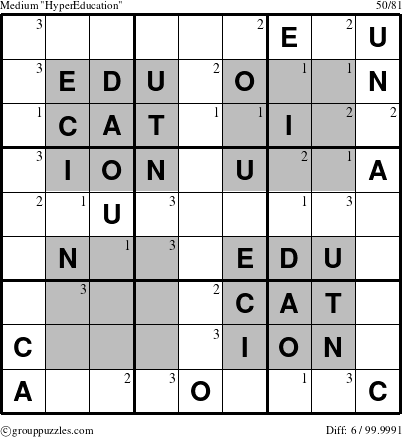 The grouppuzzles.com Medium HyperEducation-i14 puzzle for  with the first 3 steps marked