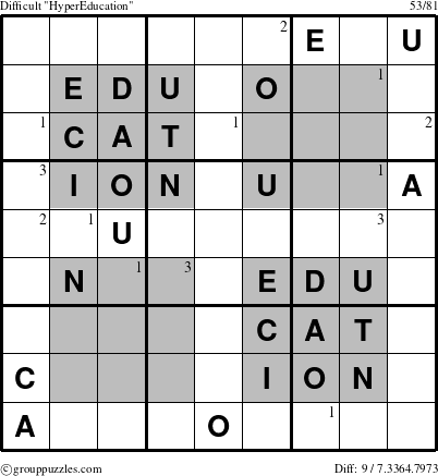 The grouppuzzles.com Difficult HyperEducation-i14 puzzle for  with the first 3 steps marked