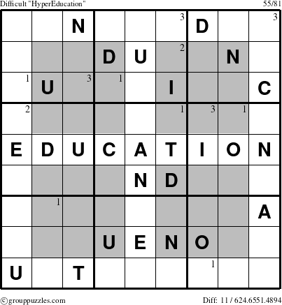 The grouppuzzles.com Difficult HyperEducation-r5 puzzle for  with the first 3 steps marked