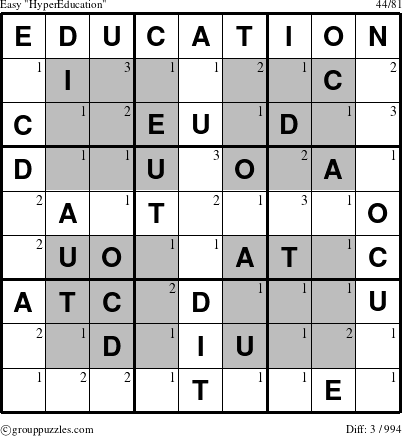 The grouppuzzles.com Easy HyperEducation puzzle for  with the first 3 steps marked