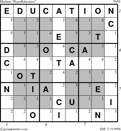 The grouppuzzles.com Medium HyperEducation puzzle for  with all 5 steps marked