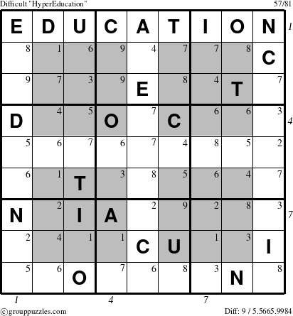 The grouppuzzles.com Difficult HyperEducation puzzle for  with all 9 steps marked