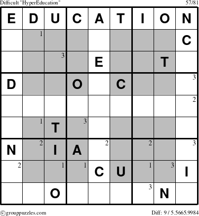 The grouppuzzles.com Difficult HyperEducation puzzle for  with the first 3 steps marked