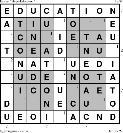 The grouppuzzles.com Easiest HyperEducation puzzle for , suitable for printing, with all 2 steps marked