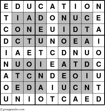 The grouppuzzles.com Answer grid for the HyperEducation puzzle for 