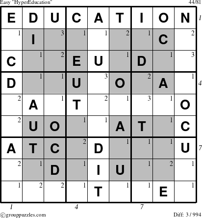 The grouppuzzles.com Easy HyperEducation puzzle for  with all 3 steps marked