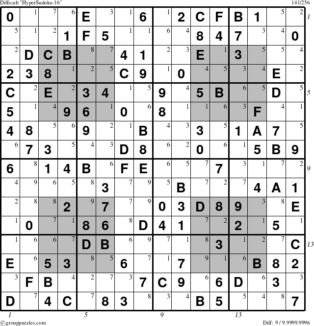 The grouppuzzles.com Difficult HyperSudoku-16 puzzle for , suitable for printing, with all 9 steps marked