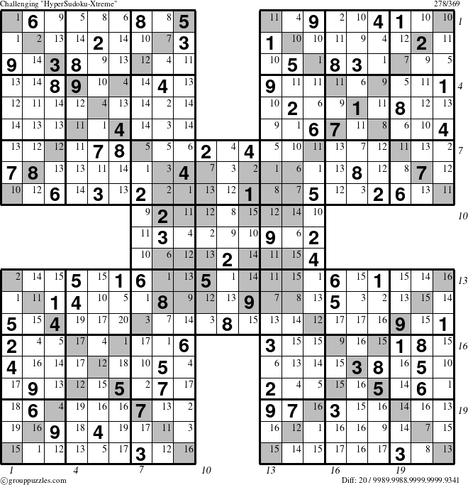 The grouppuzzles.com Challenging HyperSudoku-Xtreme puzzle for  with all 20 steps marked