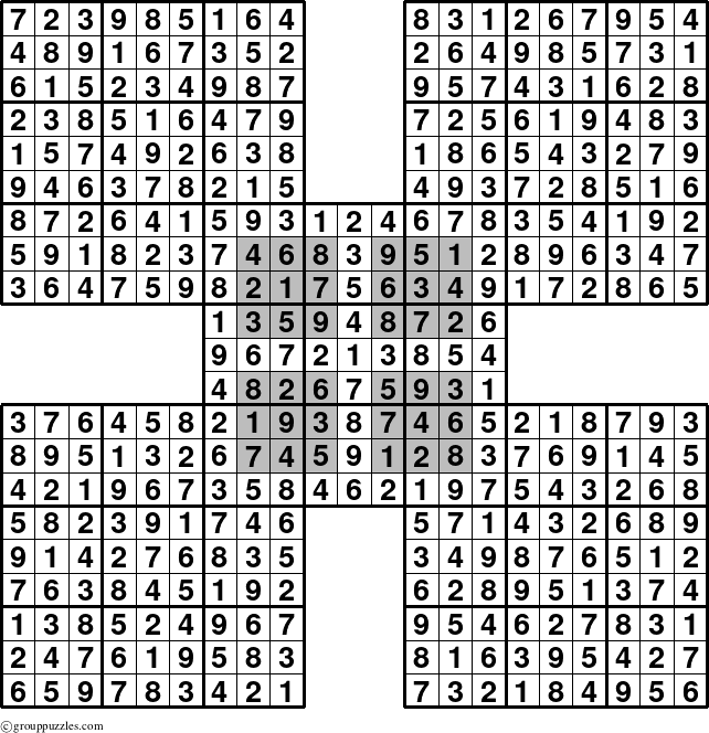 The grouppuzzles.com Answer grid for the HyperSudoku-by5 puzzle for 