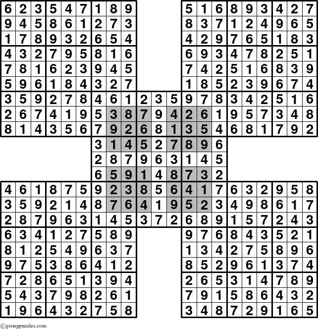 The grouppuzzles.com Answer grid for the HyperSudoku-by5 puzzle for 