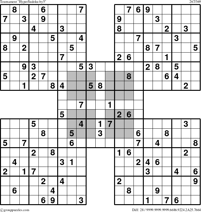 The grouppuzzles.com Tournament HyperSudoku-by5 puzzle for 