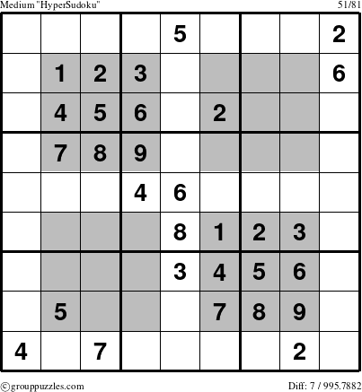 The grouppuzzles.com Medium HyperSudoku-i14 puzzle for 