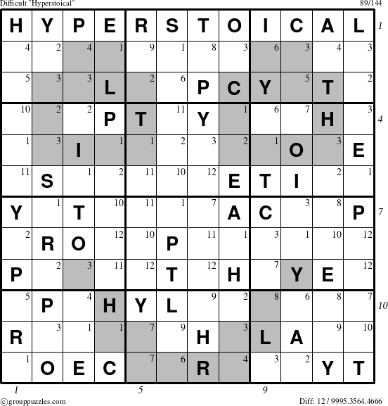 The grouppuzzles.com Difficult Hyperstoical puzzle for  with all 12 steps marked