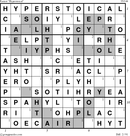 The grouppuzzles.com Easiest Hyperstoical puzzle for , suitable for printing, with all 2 steps marked